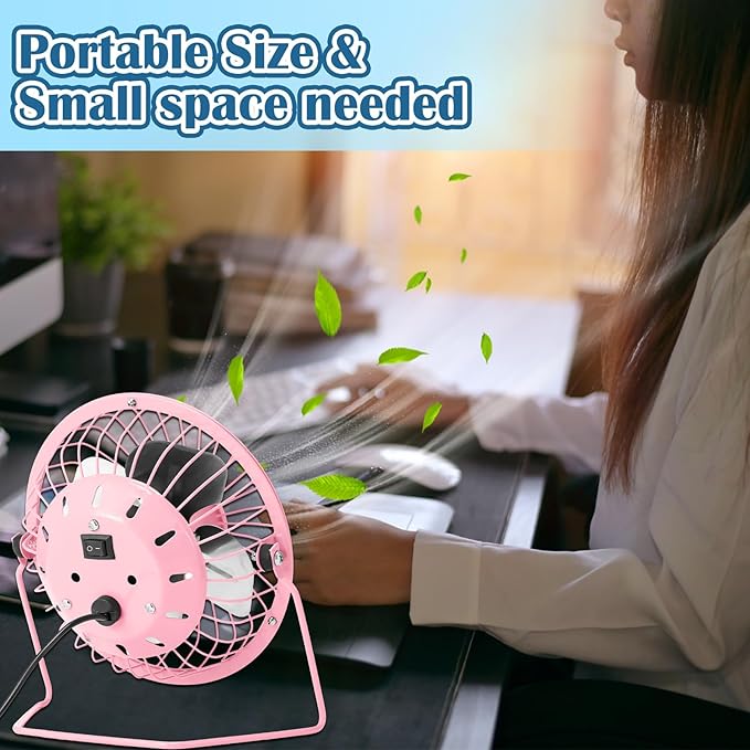 Glooglitter 8 Pcs 4" USB Small Fan Powerful Quiet 360° Adjustable Rotation Personal Metal Mini Desk Fan Summer Electric Ideal for Home Office Bedroom Desk Airflow Cooling, USB Powered Only(Cute Color)