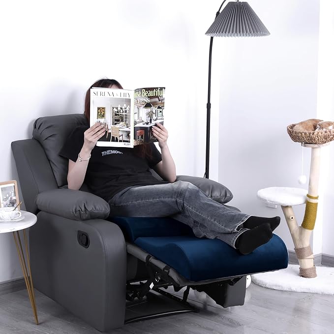 HOMBYS Foam Recliner Cushion with Leg Pillow for Elderly Large Square Seat Cushion Wave Shape Footrest for Armchairs Couch, Medium Thick & Supportive, Non-Slip Design, Sapphire Blue