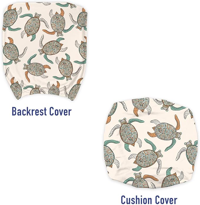 Ambesonne Ethnic Office Chair Slipcover, Illustration of Traditional Turtle with Geometric Motifs, Protective Stretch Decorative Fabric Cover, Standard Size, Peach Seafoam