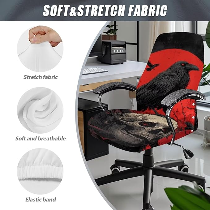 Talayituse Skull Crow Moon Print Office Chair Covers, Stretch Computer Chair Cover, Universal Boss Chairs Covers Modern Simplism Style High Back Chairs Slipcover, Large