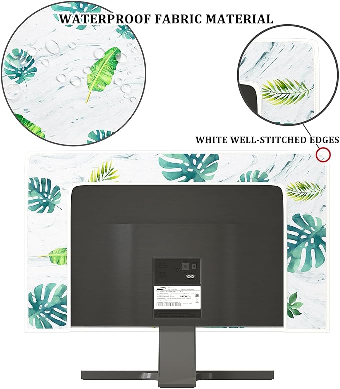 Tropical Leaf Waterproof TV Cover 55 Inch Summer Holiday Hawaii Foliage Weatherproof and Dust-Proof Television Cover Anti-Static Protective Covers for Home Office LED LCD OLED TVs