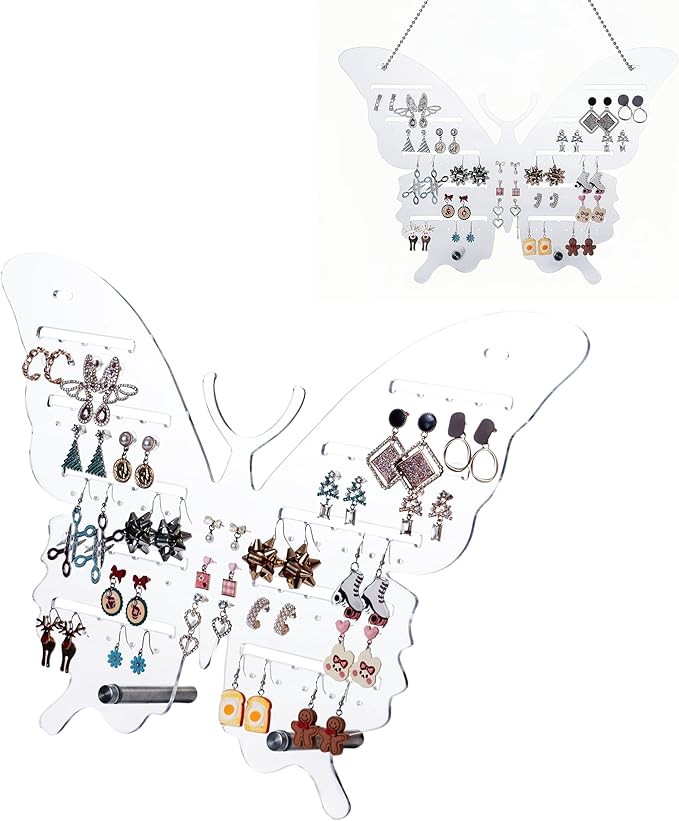 Acrylic Jewelry Organizer - Wall-Mounted or Desktop Stand for Earrings, Studs and Hooks - Elegant Earring Rack with 40 Holes, 40 Slots, for Studs, and Jewelry Storage, Practical Quick Assembly