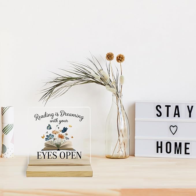 Book Lover Gifts Desk Decor Sign, Reading Is Dreaming With Your Eyes Open Acrylic Plaque