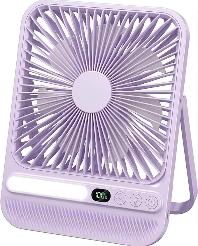 7-Inch Portable Travel Fan, Cruise Ship Approved, 28H 8000mAh Ultra-Thin Quiet Rechargeable Battery Operated Desk Fan with Timer & LED Display for Bedroom, Office, Camping