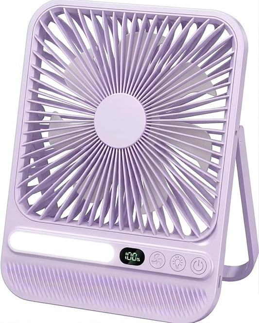 7-Inch Portable Travel Fan, Cruise Ship Approved, 28H 8000mAh Ultra-Thin Quiet Rechargeable Battery Operated Desk Fan with Timer & LED Display for Bedroom, Office, Camping