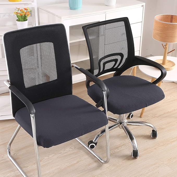 Smiry Stretch Jacquard Office Computer Chair Seat Covers, Removable Washable Anti-dust Desk Chair Seat Cushion Protectors - Dark Grey