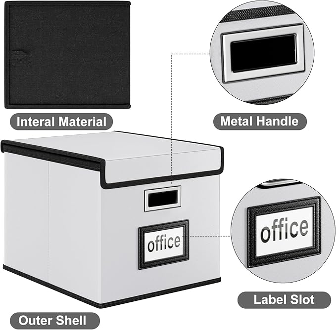 Portable Leather File Organizer Boxes with Lids, Collapsible File Folder Organizer Boxes, Decorative Small Filing File Cabinet for Home/Office, Easily Store Documents/Hanging File Folders
