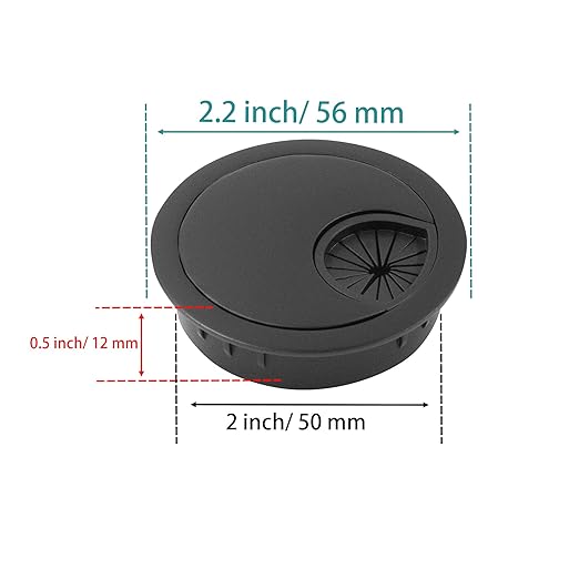 2Pcs 2 Inch(50mm) Black Zinc Alloy Wire Cord Cable Table Desk Grommet Hole Covers - for Office and Home Desk Cable Management, Desk Hole, Table Hole