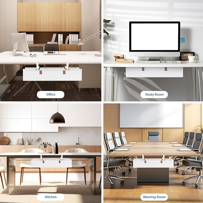 Zilink Under Desk Cable Management 30" No Drill Desk Cable Management Tray Clamp/Screw Mount Cable Tray Sturdy Waterproof Fabric Cord Organizer for Office, Home, White