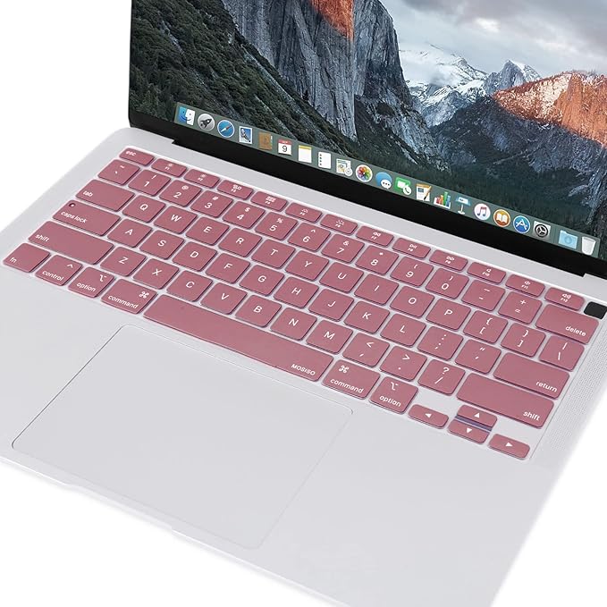 MOSISO Keyboard Cover Compatible with MacBook Air 13 inch 2022 2021 2020 Release A2337 M1 A2179 Retina Display with Touch ID Backlit Magic Keyboard, Waterproof Protective Silicone Skin, Tea Petal Pink