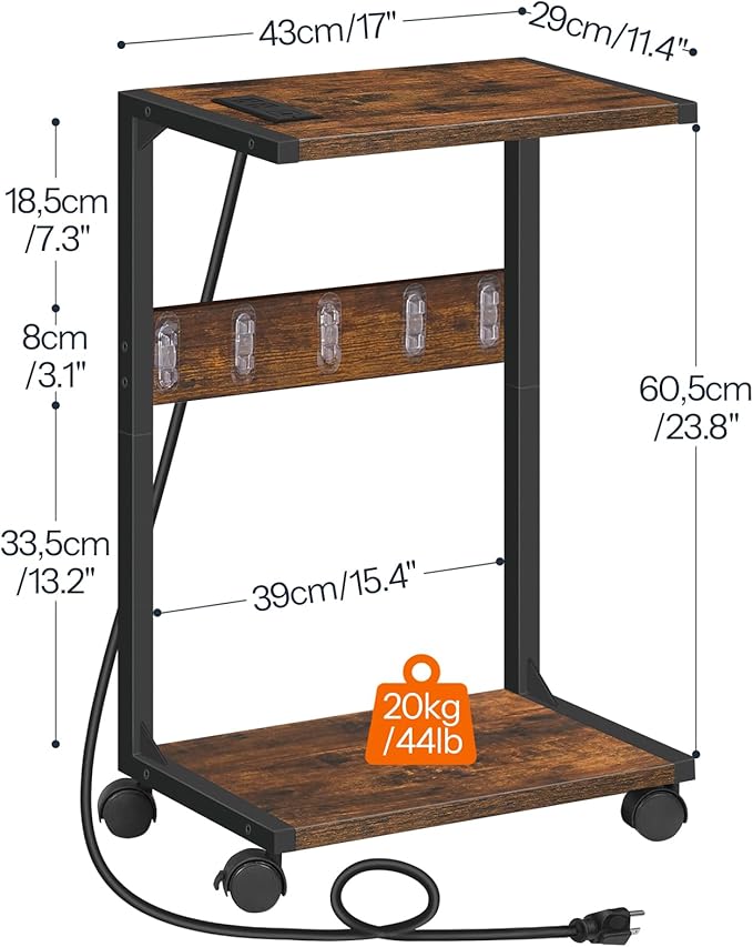 HOOBRO Computer Tower Stand, PC Stand with Charging Station, 2-Tier PC Tower Stand with Locking Caster Wheels, CPU Stand Fits Most PCs, PC Stand for Floor, for Home Office Rustic Brown BF01UCJ01G1