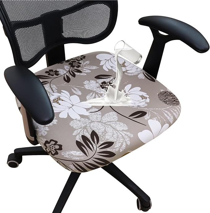 FORCHEER Waterproof Office Chair Seat Cover 20x20 Strechable Beige Floral Computer Desk Chair Seat Slipcover Washable Replacement 1 Piece