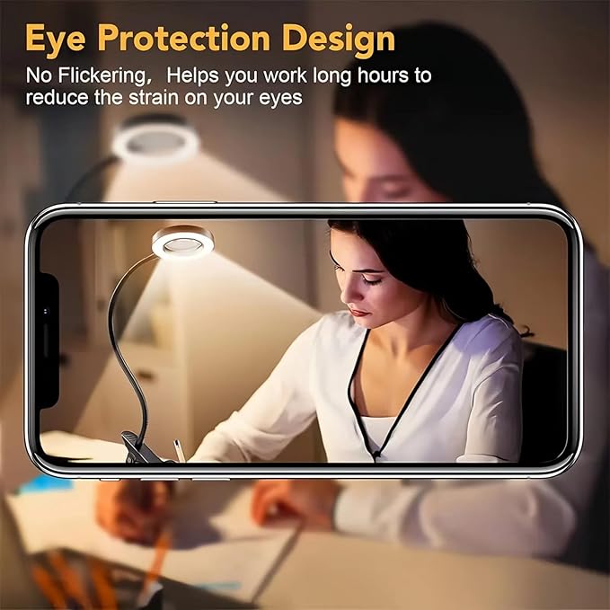 Reading Lamps, Clip on Desk Lamp,Craft Lamp Adjustable Lighted Magnifying Glass with Stand Portable Eye LED Light 3 Colors Dimmable for Reading Crafts Workbench (Adapter Available)
