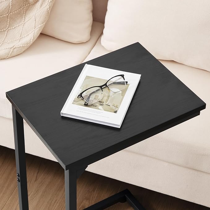 AMHANCIBLE C Shaped Side Table, End Tables Living Room Set of 2, Slide Under Couch Table for Sofa, TV Trays for Bedroom, Small Space, Black, HET02CBK
