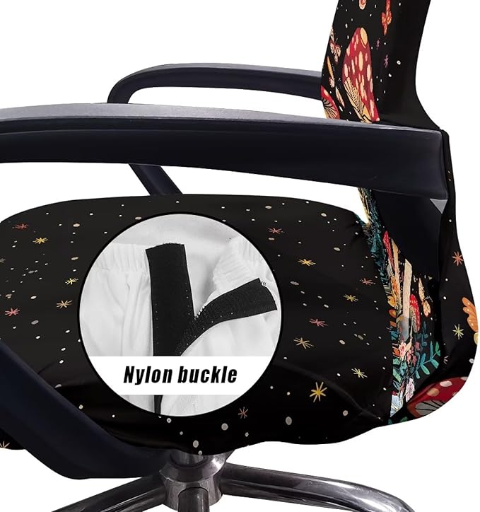 Talayituse Mushroom Butterfly Flower Print Office Chair Covers Stretch Computer Chair Slipcover Removable Boss Chair Seat Cushion Protectors for Armrest Chair Universal Rotating Chair, S
