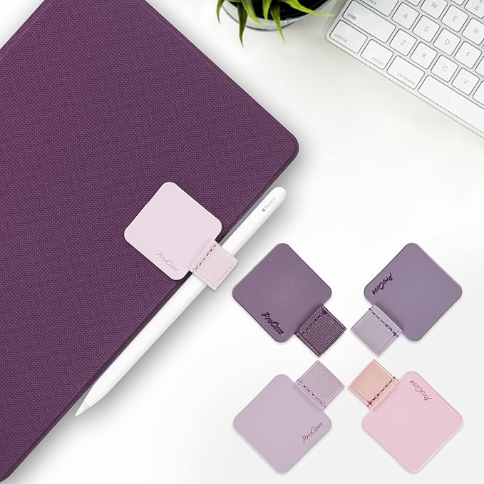 ProCase (5 Pack Pen Loop Holder for Notebooks Journals Planners Tablet Case, Self Adhesive Leather Pencil Holder with Elastic Loop for Pens, Apple Pencil, Stylus Pen -Purple