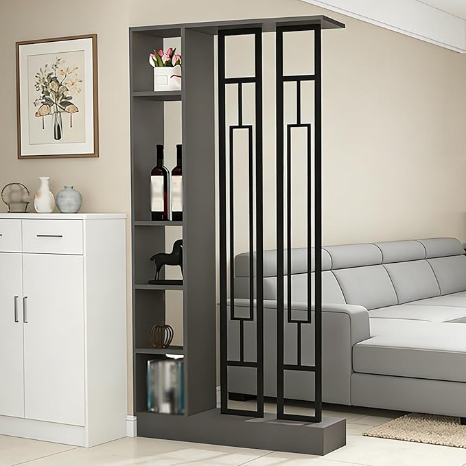 Wall Room Divider - Freestanding Wood Room Divider with Shelves, Wall Divider with Storage Cabinet, Easy Assembly Freestanding Decor for Bedroom, Office