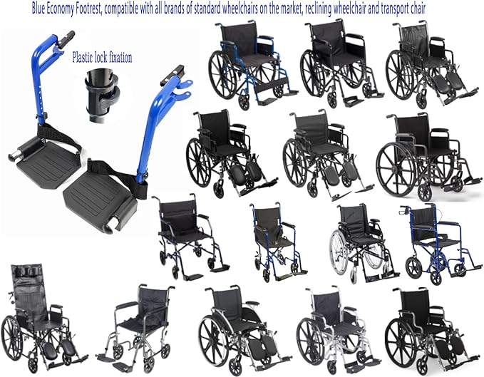 Blue Streak Wheelchair footrest Replacement,Economy Footrest for Wheelchairs and Transport Chair, Composite Footplates and Heel Loops,Universal Swing-Away Footrests, T93, PH-SF(1 Pr, Blue)
