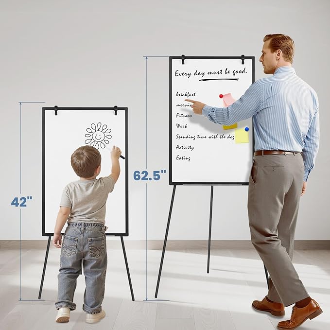 DUMOS Whiteboard Easel 36 x 24 Inches, Magnetic White Board Dry Erase, Porbable Boards Height Adjustable, Dry Erase Board with Stand for School, Office and Home, Silver Aluminium Frame, Black