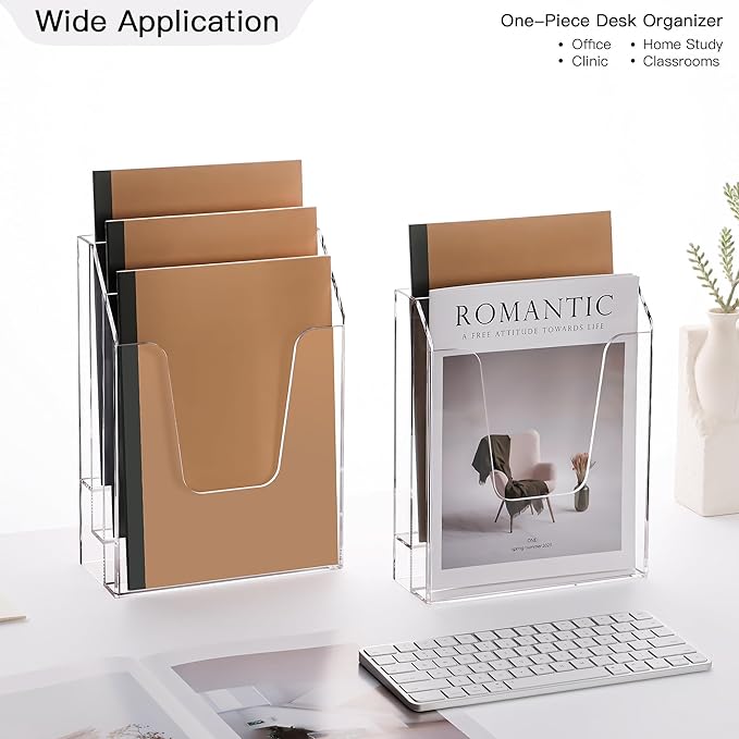 YUXUN Acrylic File Folder Holder, Vertical File Storage, Clear Desktop Organizer, 2 Pockets