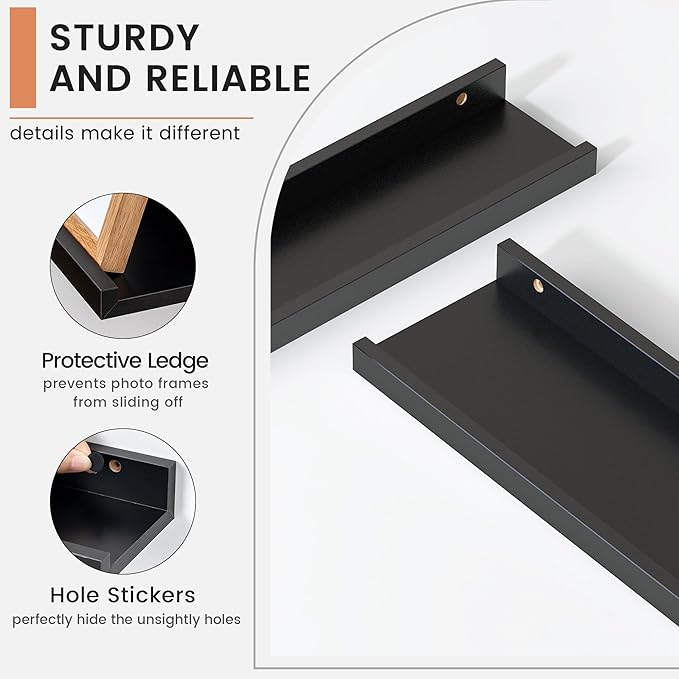 FLYJOE Floating Picture Ledge Shelves for Wall Set of 4, 24 Inch Wall Shelves with Lip Long Large Nursery Book Shelf for Toys Storage Kids Bookshelf Wall Mounted Living Room Bedroom Decor Frames