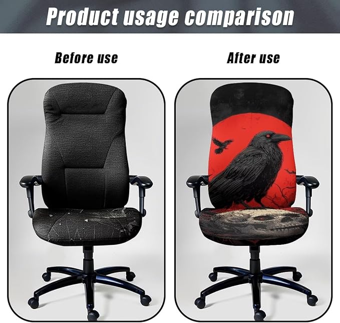 Talayituse Skull Crow Moon Print Office Chair Covers, Stretch Computer Chair Cover, Universal Boss Chairs Covers Modern Simplism Style High Back Chairs Slipcover, Small