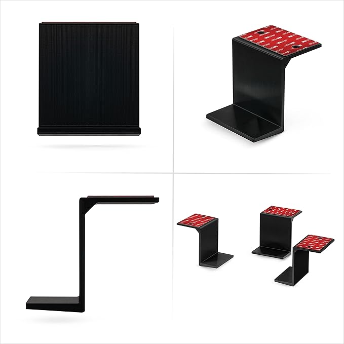 BRAINWAVZ 3” Under Desk Laptop & Device Holder Mount, Adhesive & Screw in, Devices Upto 3" - Small Computers Laptops MacBook Surface Keyboard Routers Modems Cable Box Network Switch & More (Black)