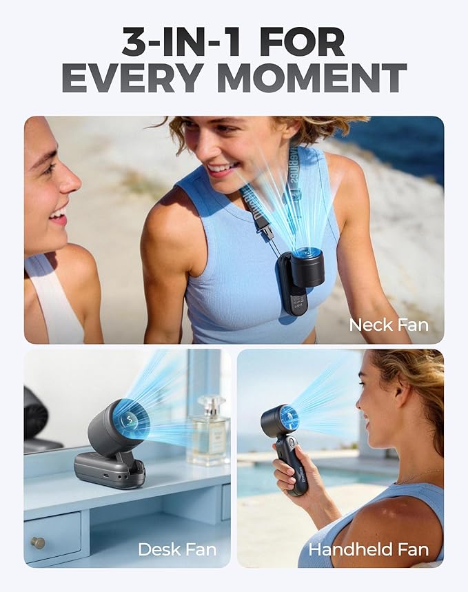Diveblues Handheld Fan, 30ft/s Mini Portable Turbo Fan [12H Max Cooling], 4000mAh Personal Fan with LED Display, 3-in-1 Hand Held/Neck/Desk Fan for Travel, Cruise, Disney Essentials