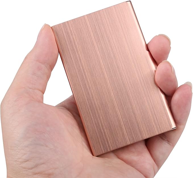 Business Card Holder, Slim Business Card Case for Men & Women, Pocket Metal Card Case, Professional Stainless Steel Business Card Holders, Purse Name Card Holder, Buckle Style Shut, Rose Gold