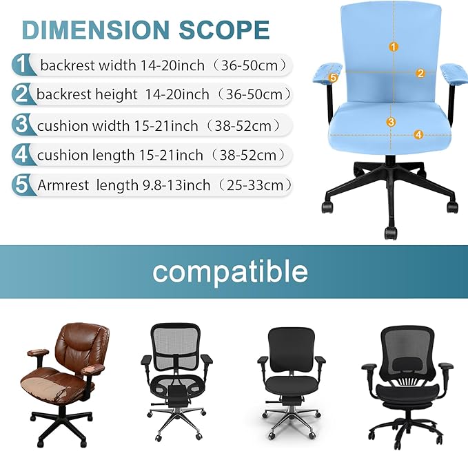 Tallew 4 Pcs Office Chair Covers Set Computer Universal Protective Stretchable Chair Seat Covers Desk Armrest Cover Pads Office Cushion Backrest for Rotating(Regular,Blue)