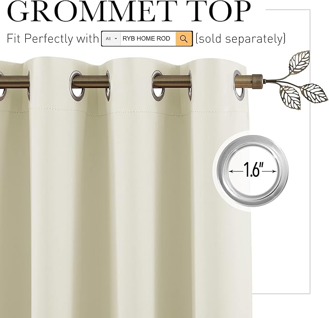 RYB HOME Blackout Divider Curtains for Living Room, Noise Reducing Privcay Vertical Blinds Drapes Ceiling to Floor Room Partition for City Loft Cafes Clinic, W120 x L108 inch, Light Beige, 1 Panel