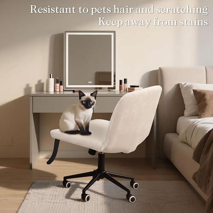 NICEEC Criss Cross Chair Cover Armless Office Dorm Desk Chair Covers Vanity Chair Covers Computer Mid Back Wide Seat Chair Without Arms Protector Spandex Stretch Slipcover Beige(No Chair Only Cover)