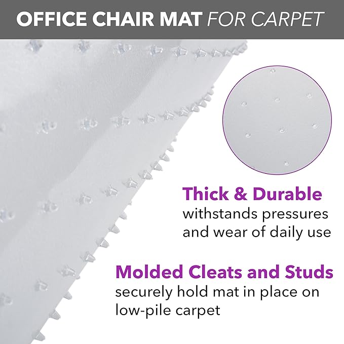 HON Office Chair Mat for Carpet, Computer Desk Chair Mat for Carpeted Floors, Easy Glide in Office or Home with Extended Lip (36” x 48”)