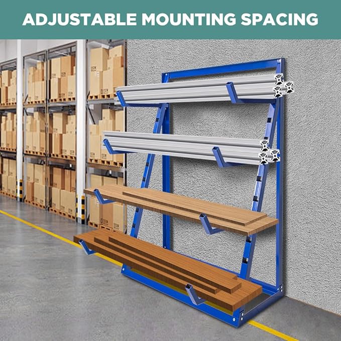 Yeeoy 4 Tier Steel Horizontal Storage Rack, Heavy Duty Lumber Storage Rack, Adjustable Pipe Rack, Utility Cantilever Rack for Garage Workshop Shed, 2000lbs Load Capacity