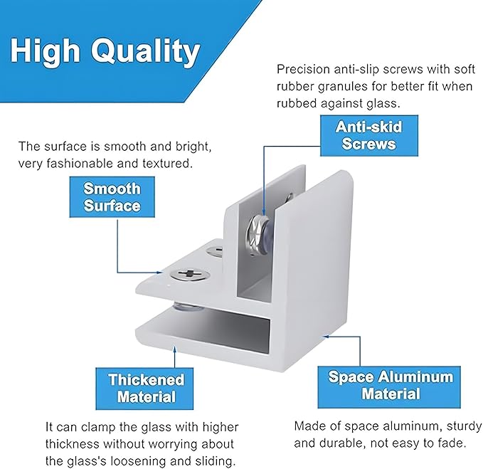 INCREWAY 8 PCS Adjustable Glass Clips Kit 90 Degrees Adjustable Silver Square Glass Shelf Bracket Holder Bracket Clamp for Glass Fence Panel, Showcase, Wine Cabinet (5-8mm)