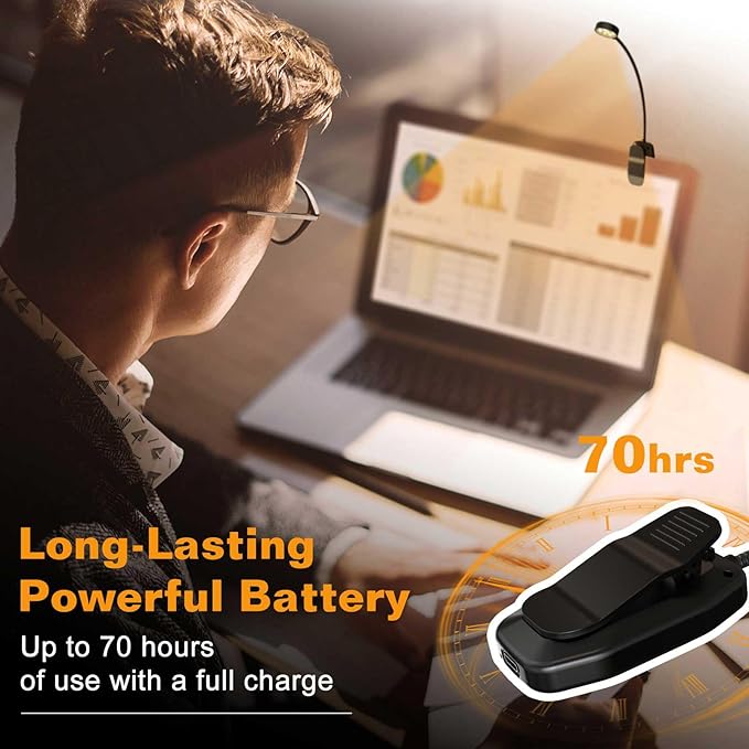 KTEBO Rechargeable Book Light for Reading in Bed, Eye Caring Book Reading Lamp with 10 LED Modes,1.3 oz Lightweight Portable Clip on Light, 360° Adjustable Clamp Light Perfect for Readers