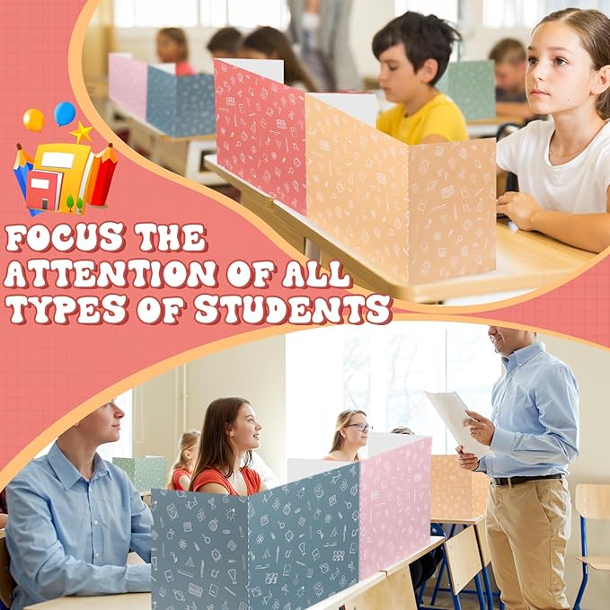 SATINIOR 24 Pcs Privacy Folders for Students, Desk Dividers for Classroom Testing, Student Privacy Boards Classroom Must Have, 12 Colors Study Panel for School Teacher Supplies(Morandi Style)
