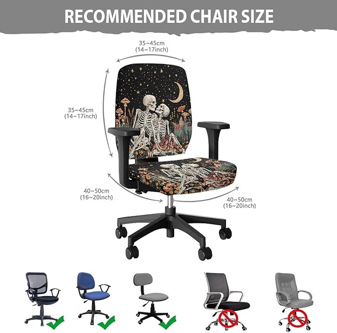 GLENLCWE Computer Office Chair Cover Protective Moon Skeleton Mushroom Standard Size Easy to Install Seat Cushion Split Protectors Stretch Decorative