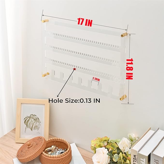 Earring Holder Organizer, 4 Layer Wall Mounted Ear Stud Display Storage, Acrylic Large Capacity Jewelry Organizer Earring Display and Storage for Studs, Dangling, Necklace