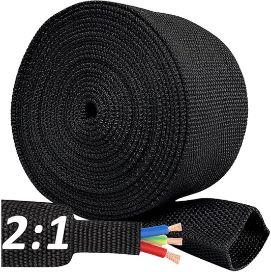 20 FT 1 inch 2:1 Heat Shrinkable Braided Sleeving Heat Shrink Sleeve Abrasion Protection Flexibility Wiring Harness Cable Sheath Tubing