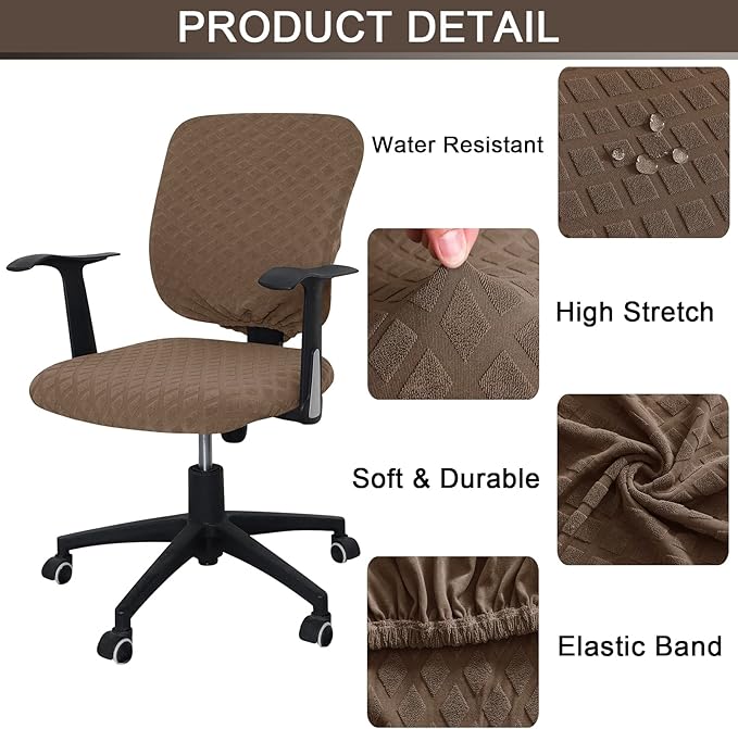 Office Chair Cover Universal Rotating Chair Slipcovers Stretch Removable Protector Computer Chair Seat Cover (Brown, Chair Seat Cover + Backrest Cover)