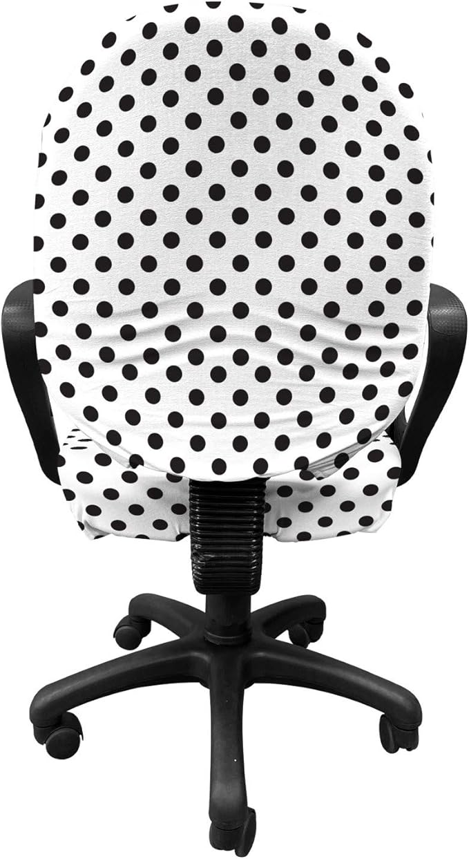 Ambesonne Retro Office Chair Slipcover, Nostalgic Polka Dots Pattern with Large Round Circles Minimalist Modern Art Print, Protective Stretch Decorative Fabric Cover, Standard Size, Pale Charcoal