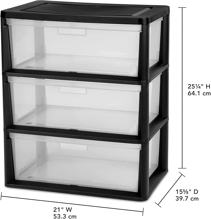 Plastic 5 Drawer Wide Tower, Black