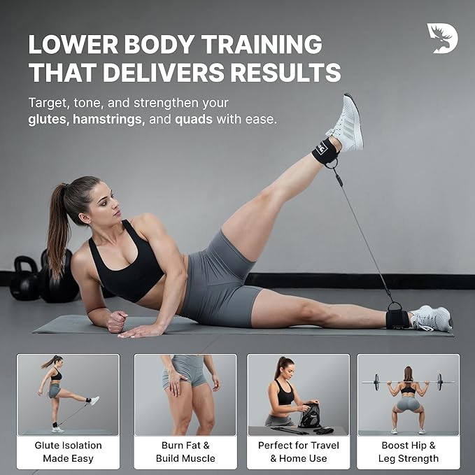 DMoose Fitness Ankle Strap for Cable Machine - One Size Fit with Premium Padding Cuffs, Ankle Bands for Working Out, Booty Workouts, Leg Extension, Hip Abductors, Kickbacks & Lower Body Exercises