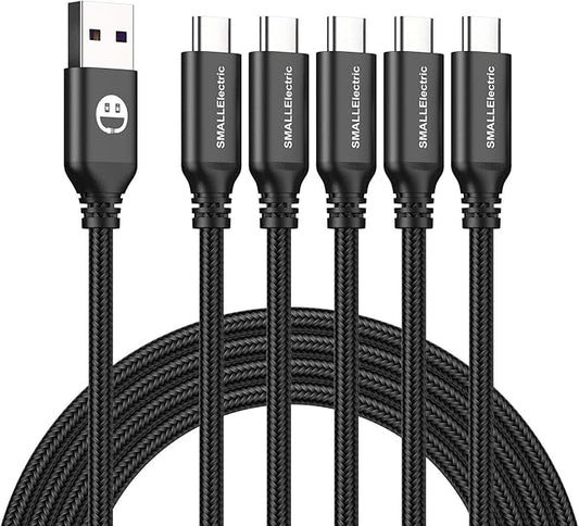 5Pack 10ft USB C Cable, Extra Long USB A to USB-C 10foot Type C Fast Charging Cable Compatible 17/17 Pro/16e/16/15 ProMax Samsung Galaxy S10 20 9 8 Plus a10e,Braided Charger Cord for Note,LG.(Black)
