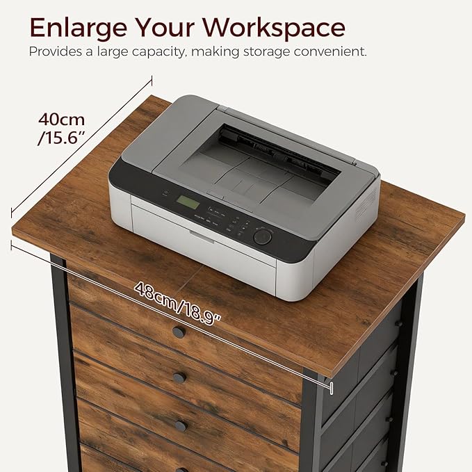MAHANCRIS 5 Drawer File Cabinet,Rolling Filing Chest Cabinet with Wheels, Under Desk Storage Organizer, Printer Stand with Non-Woven Fabric Drawer, for Home Office, Study, Rustic Brown FCHR4801