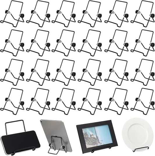 24 Pack Metal Book Stand, 5.51" x 3.74" Foldable Adjustable Display Easel Holder for Plates Pictures Photos Cookbooks and Tablets, Black