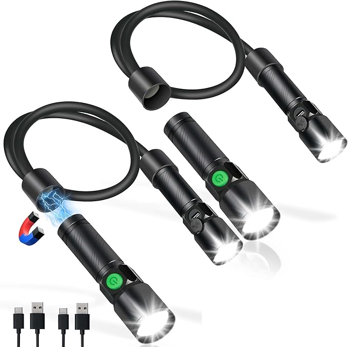 CLAKAP LED Neck Light, 1800 Lumens Bright Rechargeable Neck Flashlight with Magnetic Base, Detachable Hands Free Mechanic Work Lights Lamp for Reading 2 Pack