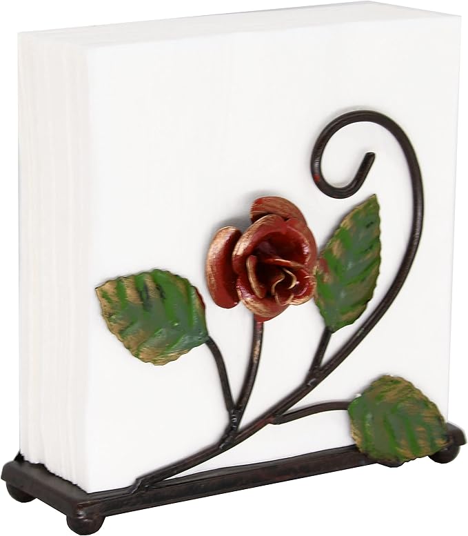 OwlGift Multicolor Napkin Holder – Rose Design Metal Napkin Storage for Tables Modern Serviette Organizer – Tissue Dispenser Perfect for Outdoor Events – Decorative Clear Cocktail Napkin Kitchen Décor