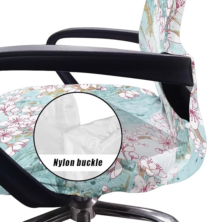 Talayituse Cherry Blossom Marble Print Office Chair Covers, Stretch Computer Chair Cover, Universal Boss Chair Covers Modern Simplism Style High Back Chair Slipcover, Large